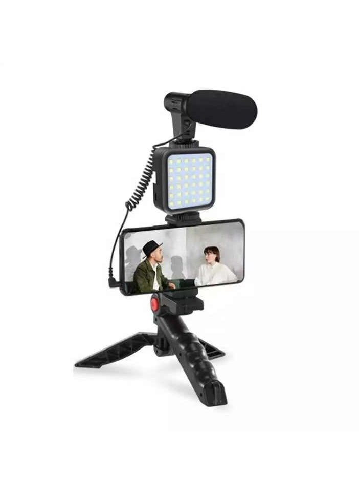 Generic Mobile Phone Video Vlog Kit with Microphone, LED Light, Tripod.  - Image 1