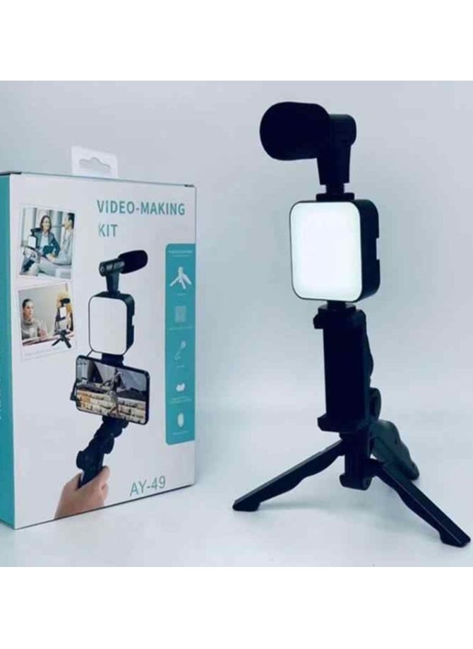Generic Mobile Phone Video Vlog Kit with Microphone, LED Light, Tripod.  - Image 4