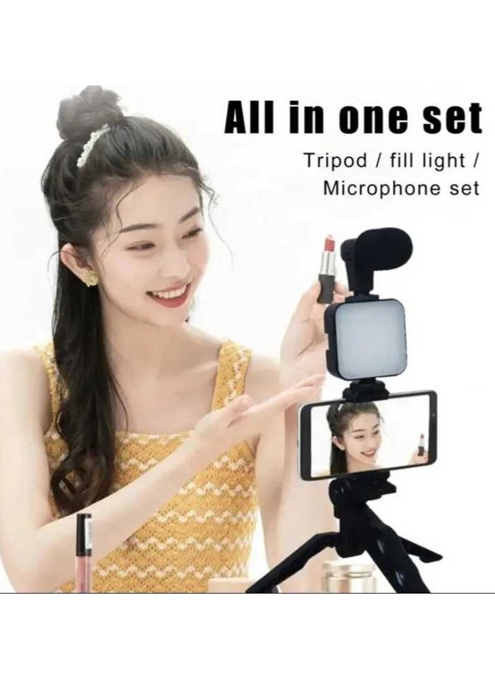 Mobile Phone Video Vlog Kit with Microphone, LED Light, Tripod.
