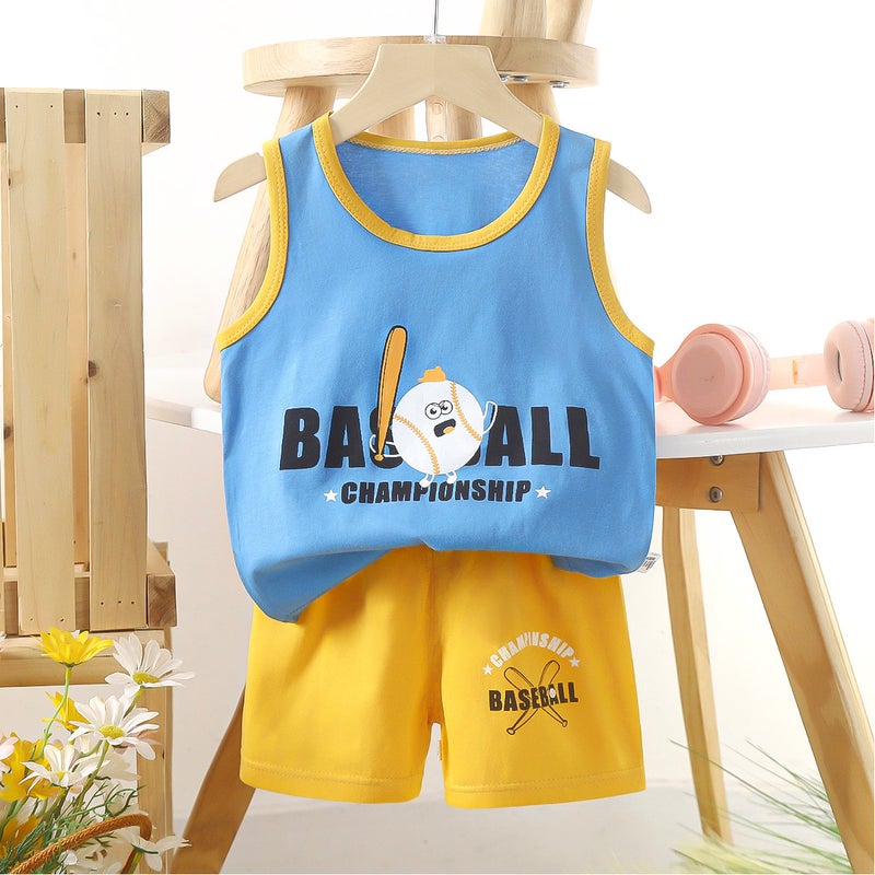 Kids Cotton Vest Set Summer 2024 E39-Baseball Shirt 