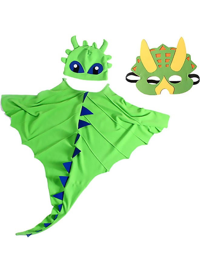 طقم تنكر للأطفال مع غطاء رأس وقناع على شكل ديناصور للعمر من 3 إلى 8 سنوات بطول 120 سم - Image 1