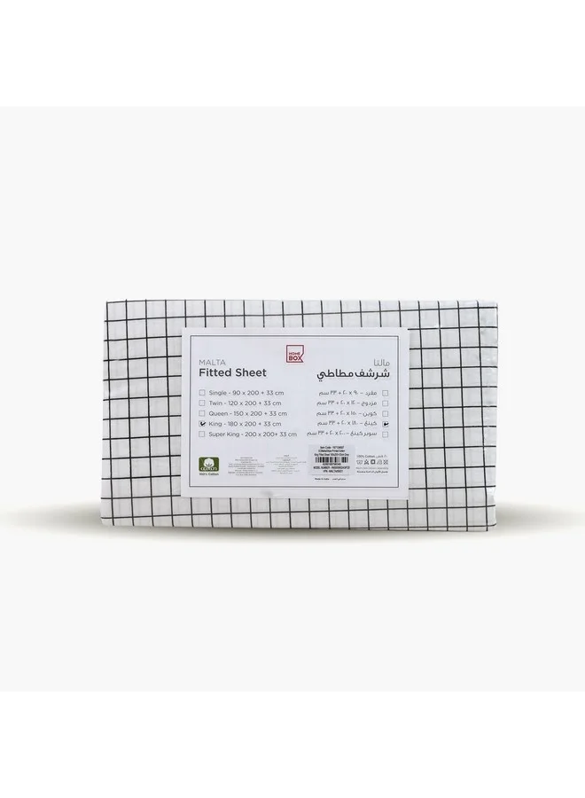 Home Box Malta Stripe Printed Cotton Queen Fitted Sheet 200 x 33 x 150 cm