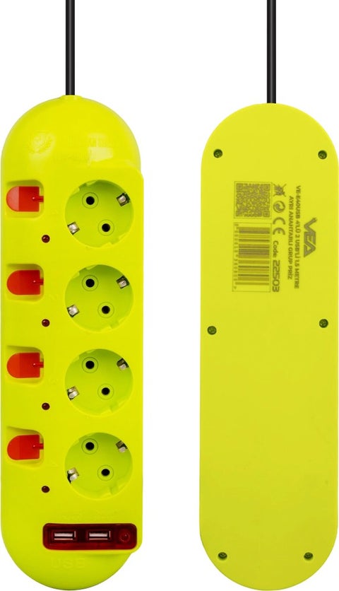 Vea VE-E40USB 4-way 2-USB 1.5 Meter Group Socket with Separate Switches