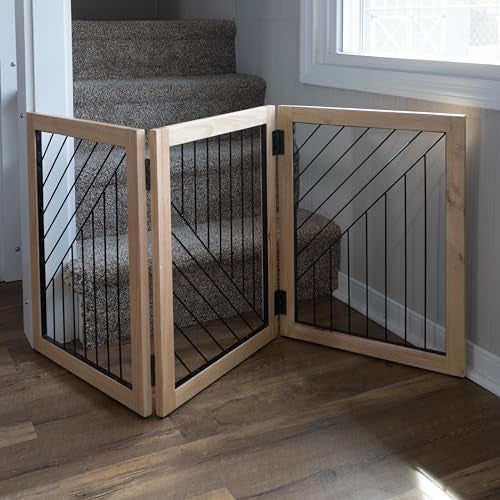 PETMAKER Pet Gate - 3-Panel Indoor Folding Dog Gate for Stairs or Doorways - 54x24-Inch Freestanding Pet Fence for Cats and Dogs by PETMAKER (Natural) - Image 4