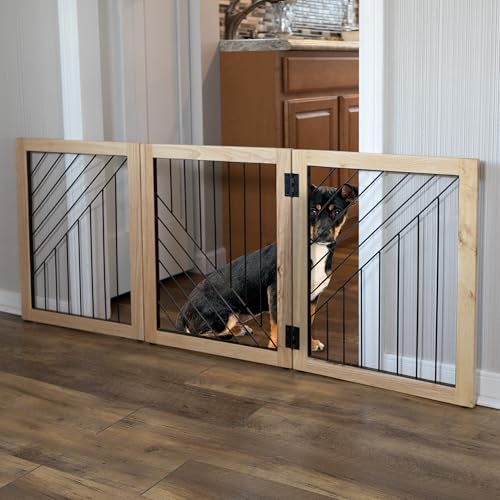 PETMAKER Pet Gate - 3-Panel Indoor Folding Dog Gate for Stairs or Doorways - 54x24-Inch Freestanding Pet Fence for Cats and Dogs by PETMAKER (Natural) - Image 3