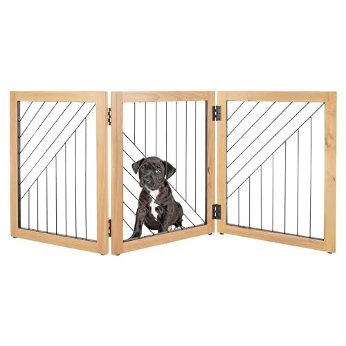 PETMAKER Pet Gate - 3-Panel Indoor Folding Dog Gate for Stairs or Doorways - 54x24-Inch Freestanding Pet Fence for Cats and Dogs by PETMAKER (Natural) - Image 1