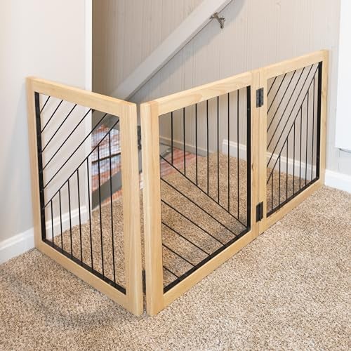 PETMAKER Pet Gate - 3-Panel Indoor Folding Dog Gate for Stairs or Doorways - 54x24-Inch Freestanding Pet Fence for Cats and Dogs by PETMAKER (Natural) - Image 5
