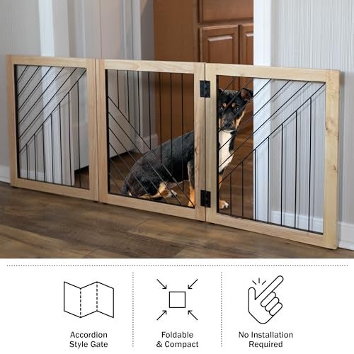 PETMAKER Pet Gate - 3-Panel Indoor Folding Dog Gate for Stairs or Doorways - 54x24-Inch Freestanding Pet Fence for Cats and Dogs by PETMAKER (Natural) - Image 2