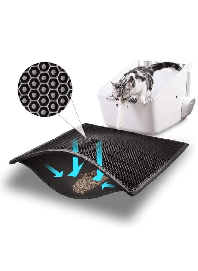 بساط فضلات القطط، بساط نفايات القطط المقاوم للماء بطبقة مزدوجة على شكل قرص العسل، بساط مرحاض القطط قابل للغسل وإعادة الاستخدام للقطط الداخلية - Image 4