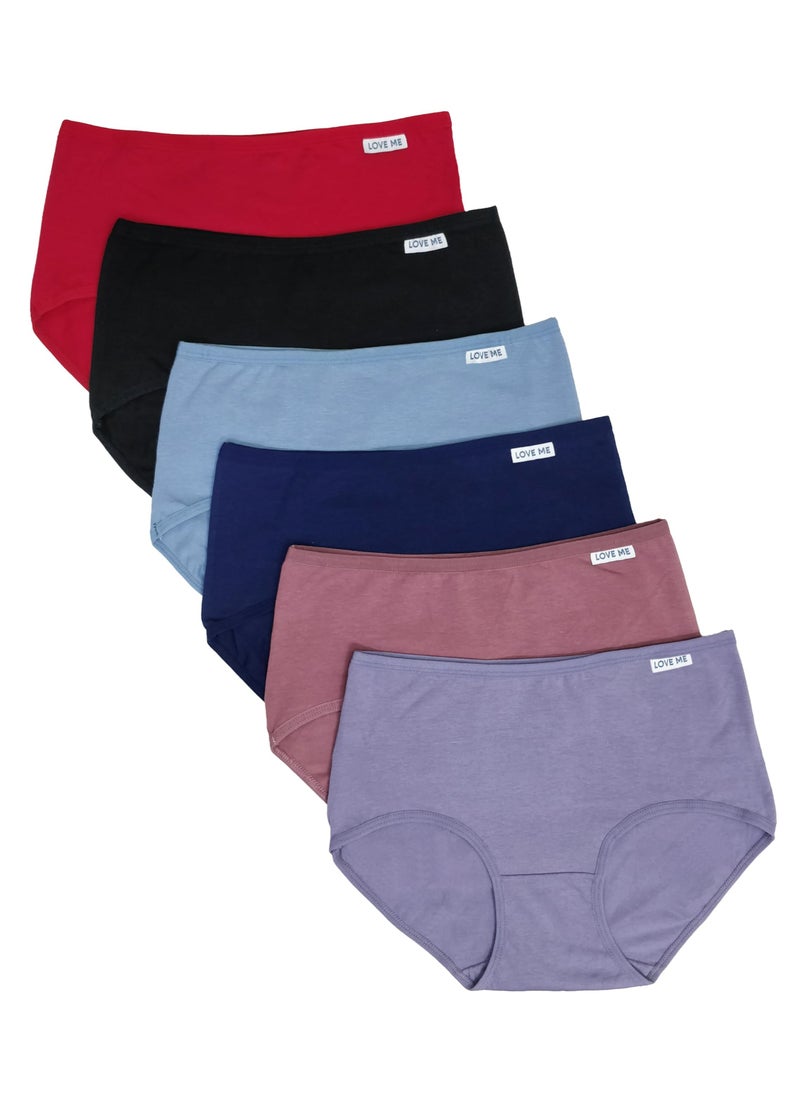 Love Bell Premium Cotton Four-way stretch Panties - MULTIPACK - Regular and Plus Sizes - Classic Briefs for Women (UAE/KSA, Alpha, 6XL, Regular, Regular, Cool & Warm Shades - 6 Pcs Pack)  - Image 1