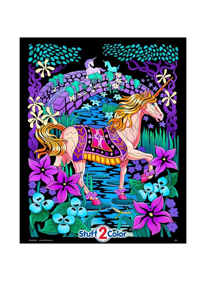Stuff2Color Unicorn Bridge - Beatiful Fuzzy Velvet Coloring Poster for Kids, Toddlers, and Adults (Arrives Uncolored) - Excellent Arts Crafts Activity, Creative Gift, Sharing Project & More - Image 1
