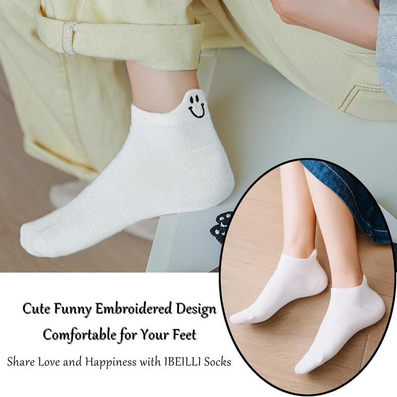IBEILLI Women Cute Socks 10 Pairs Cotton Kawaii Embroidered Funny Low Cut Ankle Socks for Women Girls - Image 2