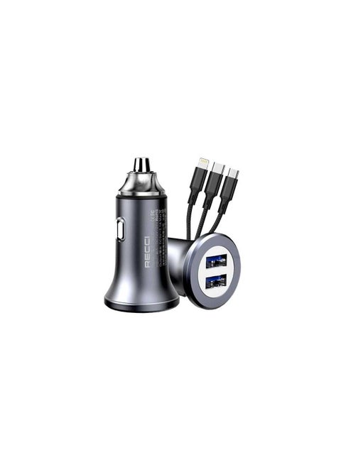 شاحن سيارة Recci RQ01 للسيارة MP3 مع منفذ USB-C ومنفذين USB مع ضوء LED متغير