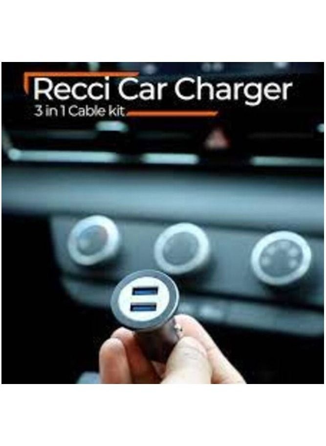 ريتشي - شاحن سيارة Recci RQ01 للسيارة MP3 مع منفذ USB-C ومنفذين USB مع ضوء LED متغير - Image 1
