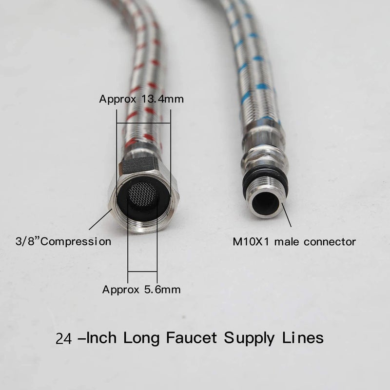 BATHLAVISH 24-Inch Long Bathroom Kitchen Faucet Connector Braided Stainless Steel Supply Hose 3/8-Inch Female Compression Thread x M10 Male Connector, x 2 Pcs (1 Pair) - Image 2