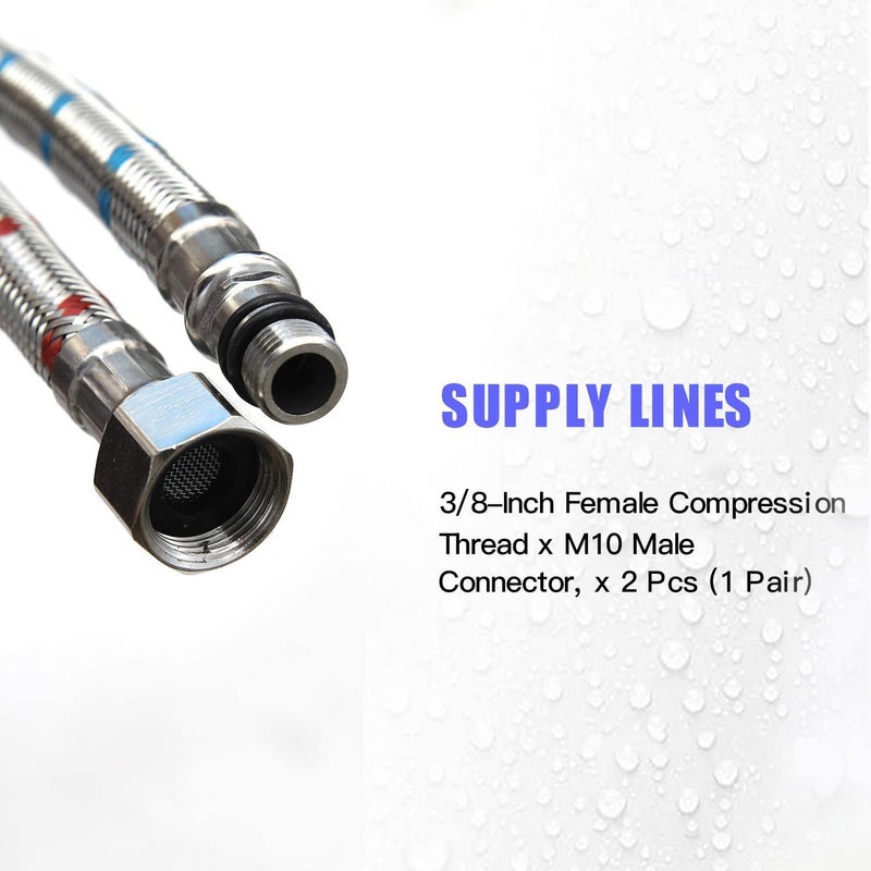BATHLAVISH 24-Inch Long Bathroom Kitchen Faucet Connector Braided Stainless Steel Supply Hose 3/8-Inch Female Compression Thread x M10 Male Connector, x 2 Pcs (1 Pair) - Image 3
