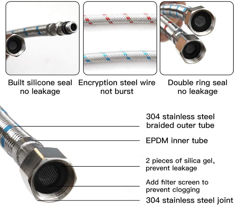 BATHLAVISH 24-Inch Long Bathroom Kitchen Faucet Connector Braided Stainless Steel Supply Hose 3/8-Inch Female Compression Thread x M10 Male Connector, x 2 Pcs (1 Pair) - Image 4