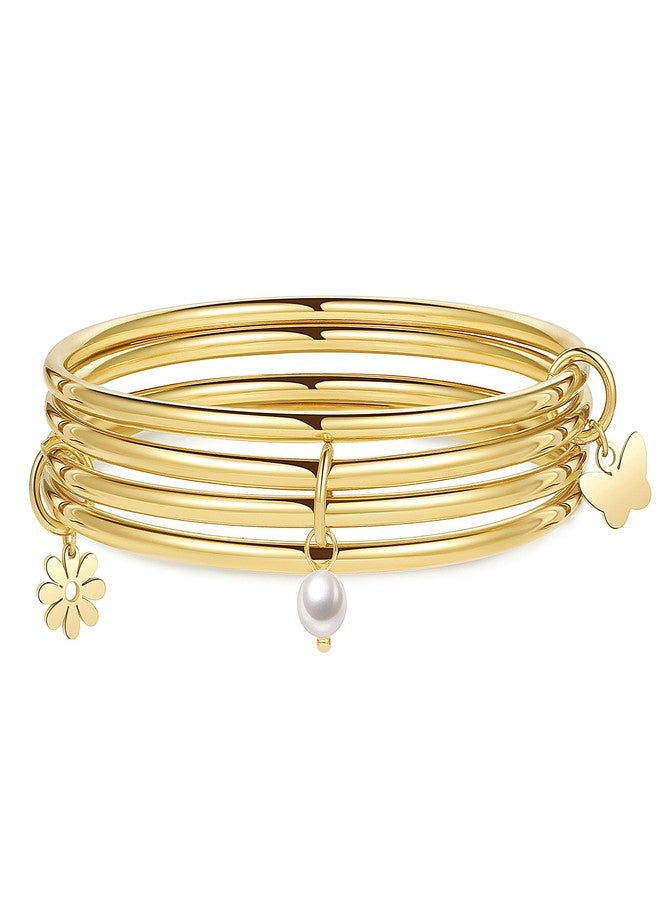 DS Bangle Bracelets for Women 18K Gold Plated Stainless Steel Layering Glossy Stackable Thin Round Wire Cuff Bangle Bracelets Dainty Solid Polished Bracelet Minimalist Jewelry Best Gifts for Love - Image 1