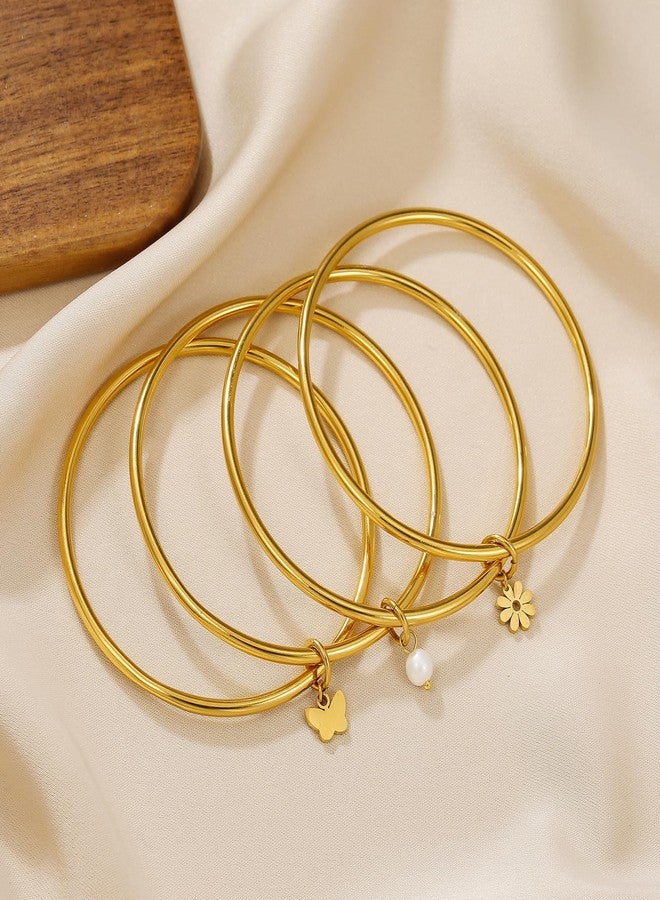 DS Bangle Bracelets for Women 18K Gold Plated Stainless Steel Layering Glossy Stackable Thin Round Wire Cuff Bangle Bracelets Dainty Solid Polished Bracelet Minimalist Jewelry Best Gifts for Love - Image 2