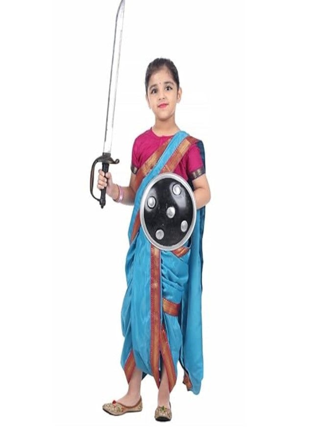 DESI ANDAAZ Rani Laksmi Bai Dress for Girls Kids Costume with Complete Accessories Jhansi Ki Rani Freedom Fighter & National Hero Costume (8-9 Years) - Image 1