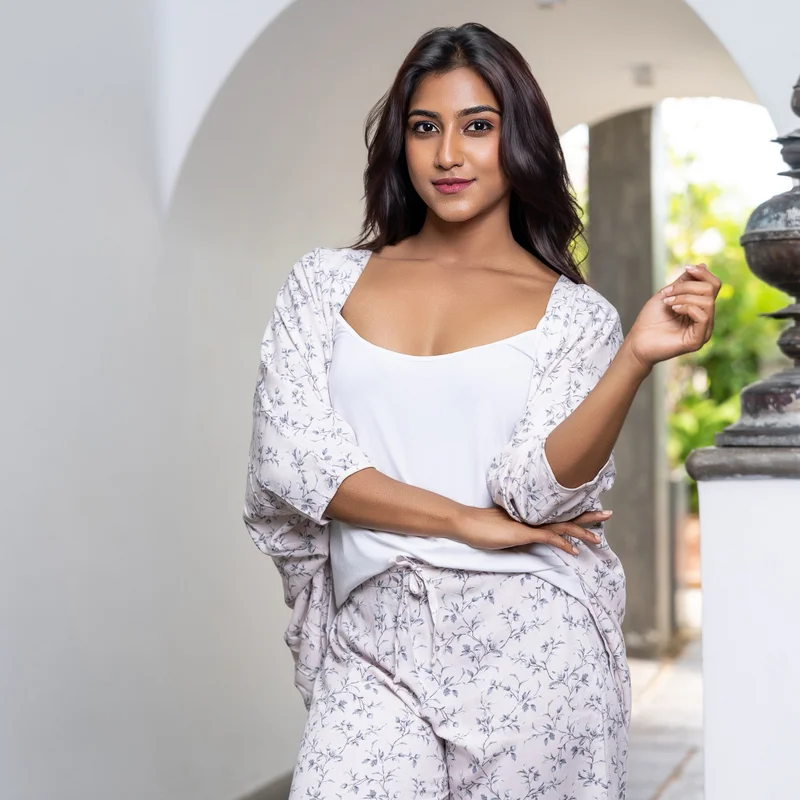Aadaraya  Aadaraya Pyjama Set Kimono with Camisole and Pants for Women | Best Price UAE