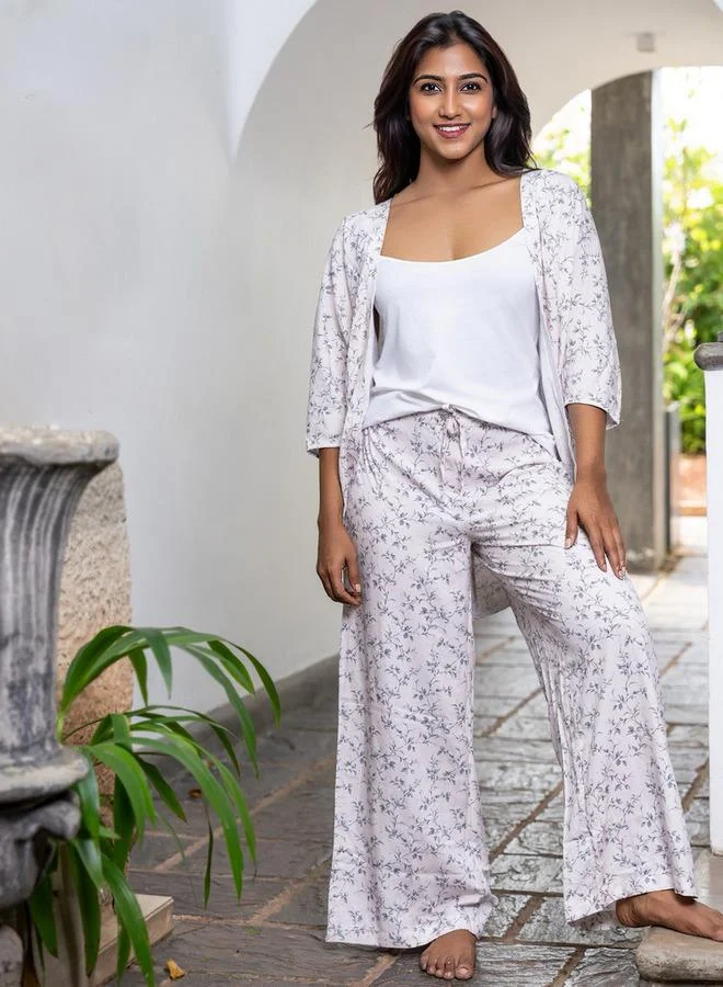 Aadaraya  Aadaraya Pyjama Set Kimono with Camisole and Pants for Women | Best Price UAE