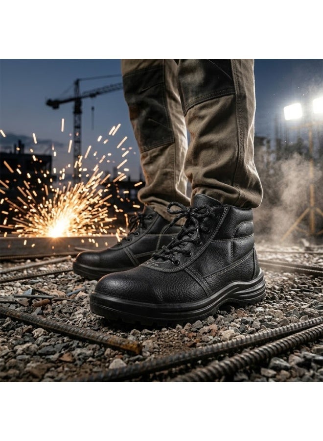 RNS Black High Ankle Genuine Leather Safety Shoes, Oil & Acid Resistant, Slip Resistant Industrial Work Boots, Durable Construction Footwear with Electrical Hazard Protection for Men - Image 3