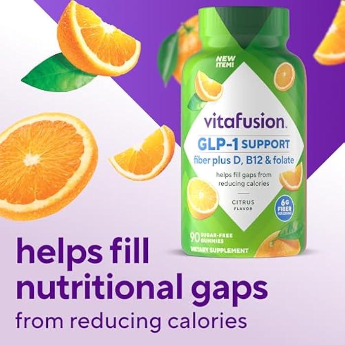 Vitafusion GLP-1 Support Fiber Plus Vitamins D, B12 and Folate Gummy Vitamins, Citrus Flavor, Sugar Free, 90 Count, 30 Day Supply - Image 5