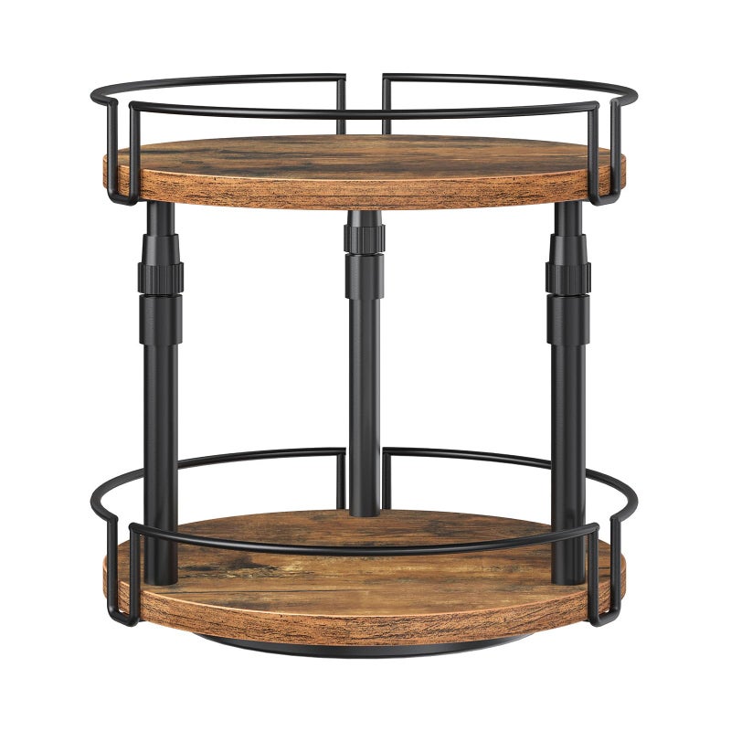 HOOBRO Lazy Susan Organizer Spice Rack 2Tier Height Adjustable Rotating Lazy Turntable Spice Organizer for Kitchen Countertop and Cabinet Rustic Brown BF05TL01
