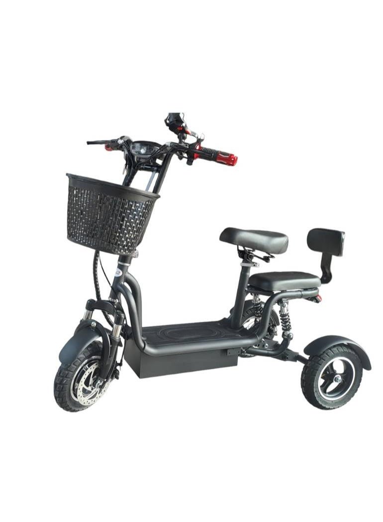 Upgraded 48V three-wheel electric scooter with two seats and a basket - Image 2