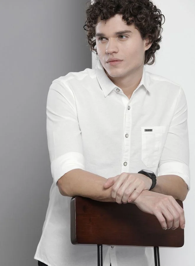شركة المرآب الهندية Men Regular Fit Solid Full Sleeves Cutaway Collar Casual Shirt