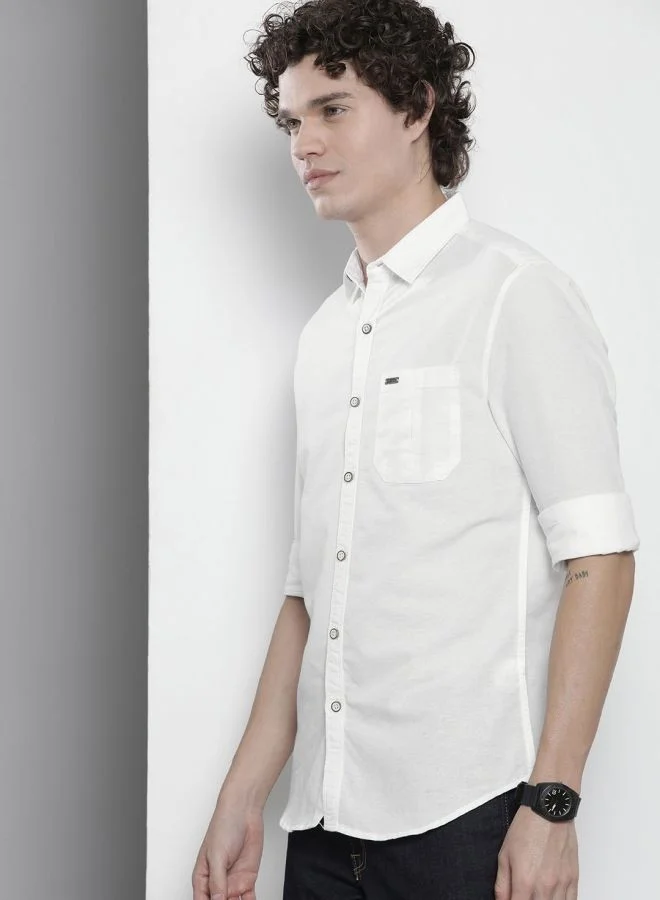 شركة المرآب الهندية Men Regular Fit Solid Full Sleeves Cutaway Collar Casual Shirt