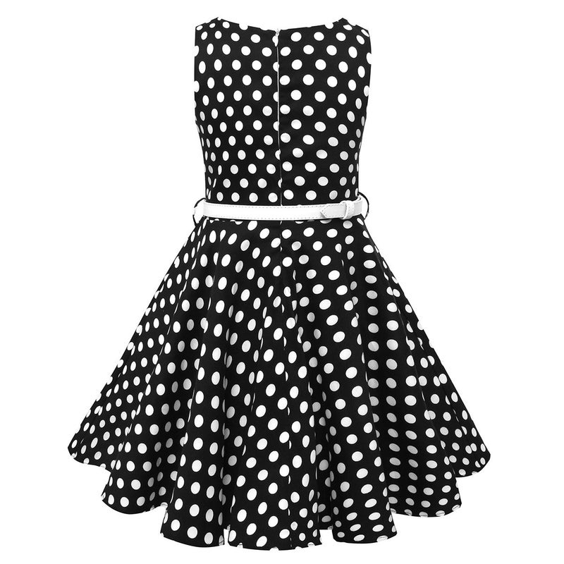 HB HBB MAGIC Girls Vintage Dress 50s Retro Twirling Special Occasion Dresses Size 6-14 Sleeveless Kids Dress Black Polka Dot - Image 5