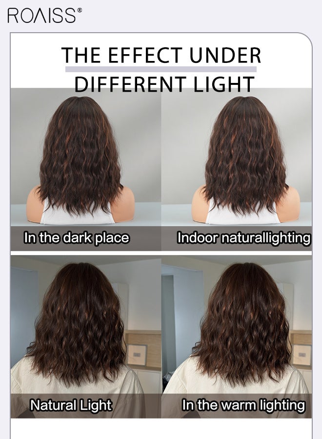 roaiss Short Wavy Bob Wig With Bangs Shoulder Length Wig For Women Brown Curly Synthetic Hair Wig Natural Looking Synthetic Heat Resistant Fibre Wig for Daily Party - Image 5