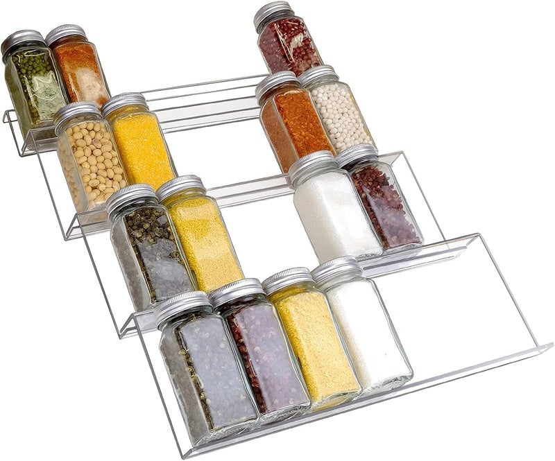 FEELING MALLClear Acrylic Spice Drawer Organizer, 4 Tier- 1 Set Expandable From 13" to 26" Seasoning Jars Drawers Insert, Kitchen Spice Rack Tray for Drawer/Countertop - Image 3