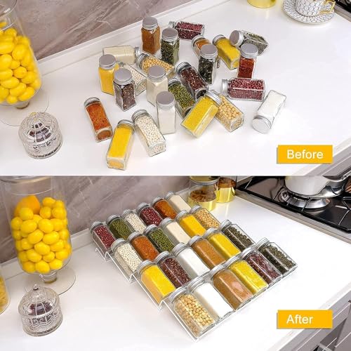 FEELING MALLClear Acrylic Spice Drawer Organizer, 4 Tier- 1 Set Expandable From 13" to 26" Seasoning Jars Drawers Insert, Kitchen Spice Rack Tray for Drawer/Countertop - Image 5