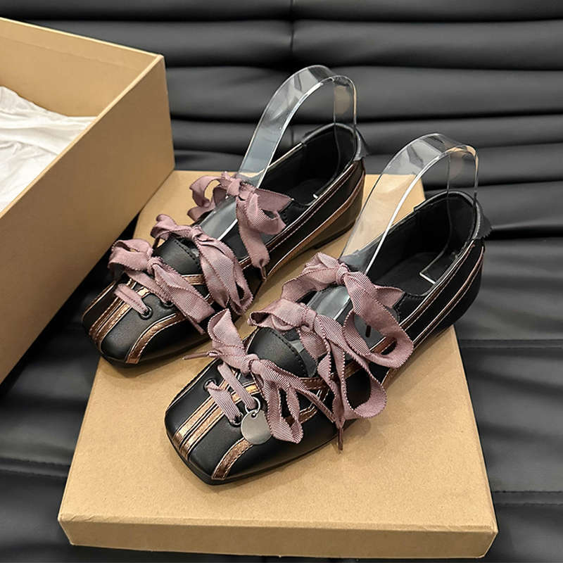 French Niche Ballet Style Bowling Shoes Bow Tie Mary Jane Shoes Flats Sports Shoes - Image 1