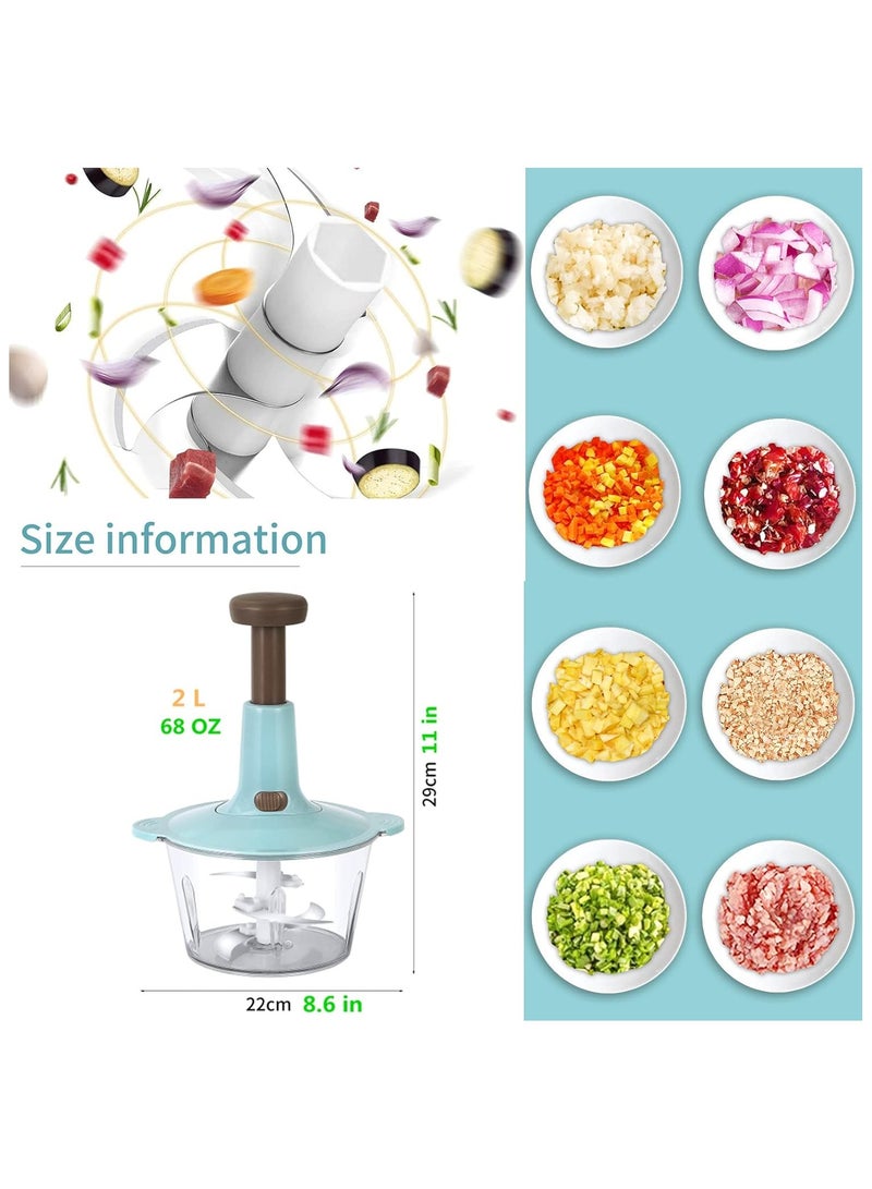 2L Manual Handheld Mini Food Chopper With Stainless Steel Blade for Vegetables, Onions  - Image 3