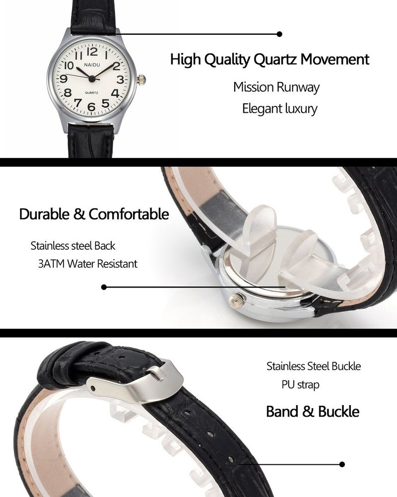 Top Plaza Womens Leather Watch,Fashion Casual Dress Watches,Roman Numerals Waterproof Quartz Ladies Black Wrist Watch (Red - Arabic Numerals) - Image 4