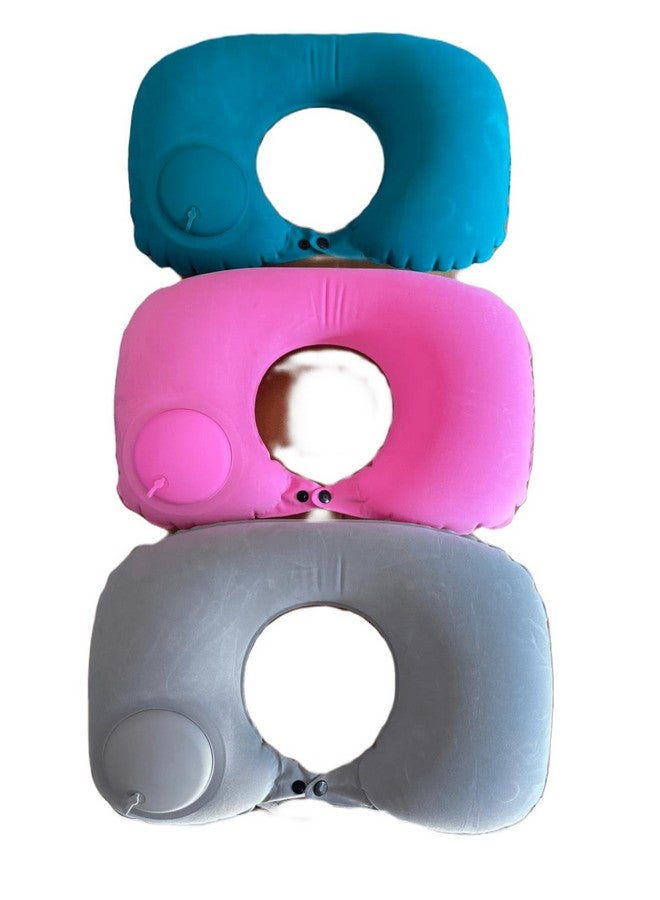 AREO Fabric, TPU Automatic Air Inflatable U-Shape Travel Pillow, Headrest Support for Office Train Car Airplane (Neck Pillow 1 PC Any Colour Randomly Sent R0120), White - Image 4