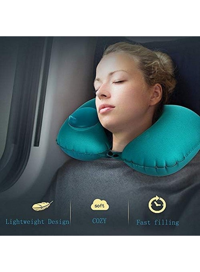 AREO Fabric, TPU Automatic Air Inflatable U-Shape Travel Pillow, Headrest Support for Office Train Car Airplane (Neck Pillow 1 PC Any Colour Randomly Sent R0120), White - Image 2