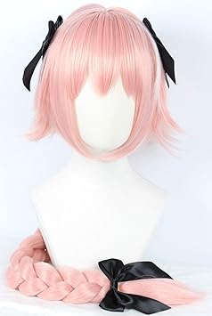 Linfairy Long pink Cosplay Wig with 3 Bowknot Halloween Costume Wig for Women Braid Hair 95CM - Image 2