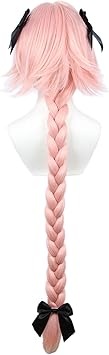 Linfairy Long pink Cosplay Wig with 3 Bowknot Halloween Costume Wig for Women Braid Hair 95CM - Image 4