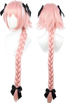 Linfairy Long pink Cosplay Wig with 3 Bowknot Halloween Costume Wig for Women Braid Hair 95CM - Image 1