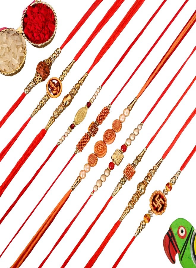 Poorak Religious Assorted Rakhi Gift – 10 Rakhi, Roli Chawal & Greeting Card - Image 1