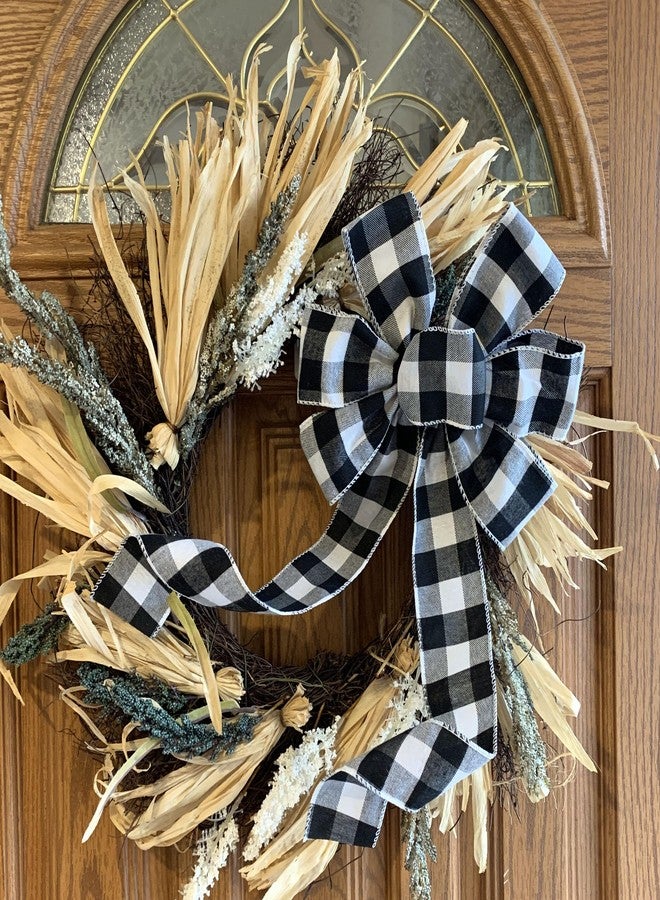GiftWrap Etc. Buffalo Plaid Christmas Wreath Bow - 10" Wide, 18" Long Pre-Tied Bow, Black and White Checkers, Door Decor, Swag, Wreath, Garland, Winter - Image 3