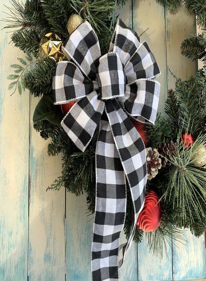 GiftWrap Etc. Buffalo Plaid Christmas Wreath Bow - 10" Wide, 18" Long Pre-Tied Bow, Black and White Checkers, Door Decor, Swag, Wreath, Garland, Winter - Image 4