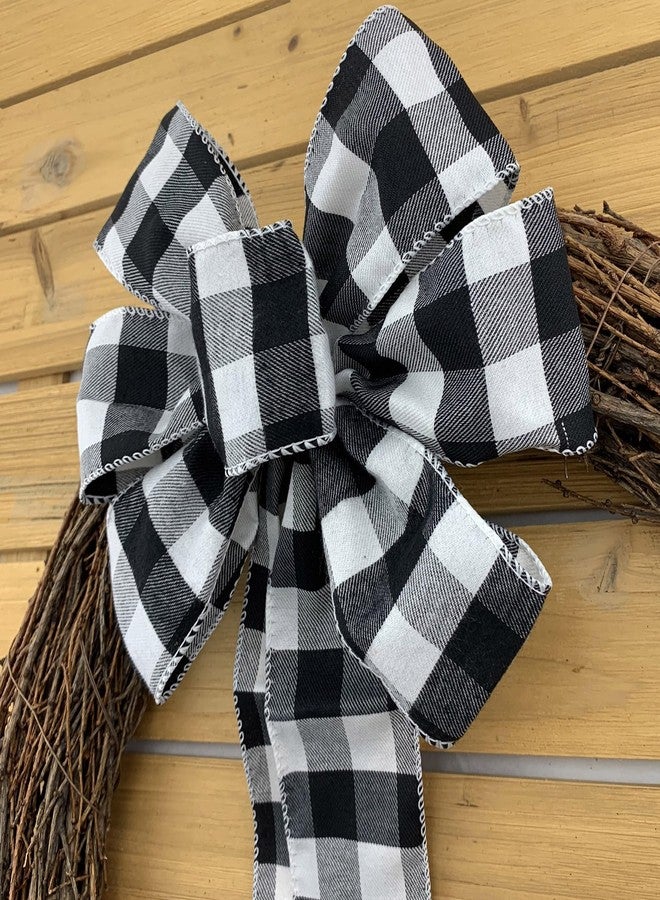GiftWrap Etc. Buffalo Plaid Christmas Wreath Bow - 10" Wide, 18" Long Pre-Tied Bow, Black and White Checkers, Door Decor, Swag, Wreath, Garland, Winter - Image 5