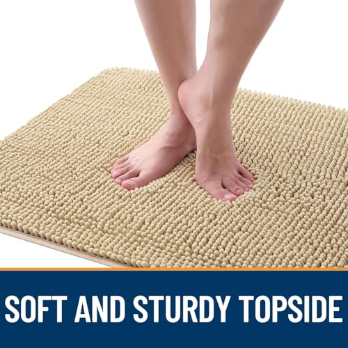 Mockery Chenille Door Mat Indoor, 15"x23", Super Soft and Water Absorbent Mat, Low-Profile Rug Doormats, Machine Washable Non Slip Inside Mat for Entry, Front Door, Entrance, Patio, Beige - Image 5