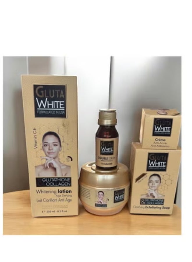 جلوتا مجموعة جلوتا وايت للجمال والتبييض، 5 قطع، لوشن، كريم، صابون، زيت، بي إس سي - Image 1